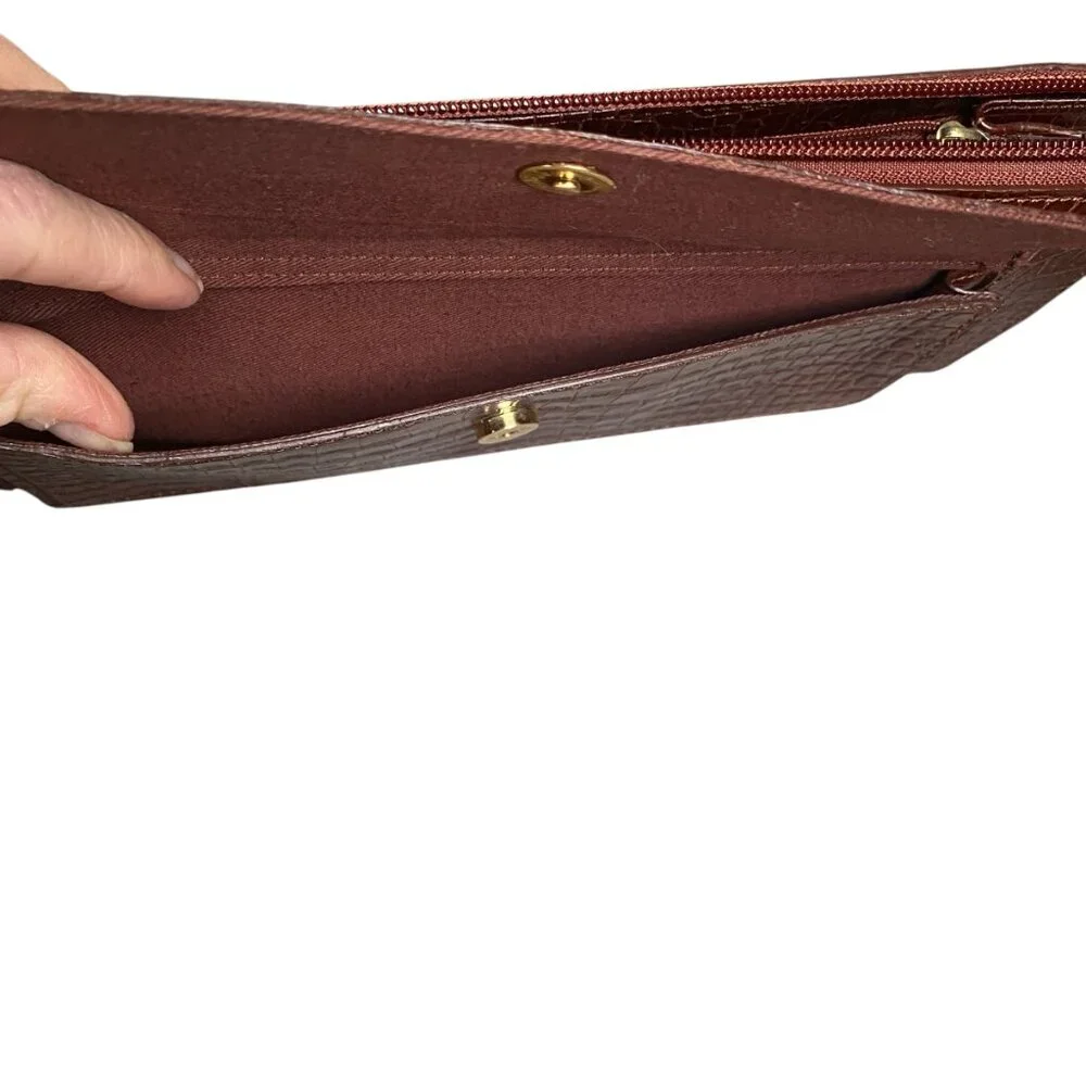 Talbots women's brown genuine leather zip clutch wristlet bag purse cardholder